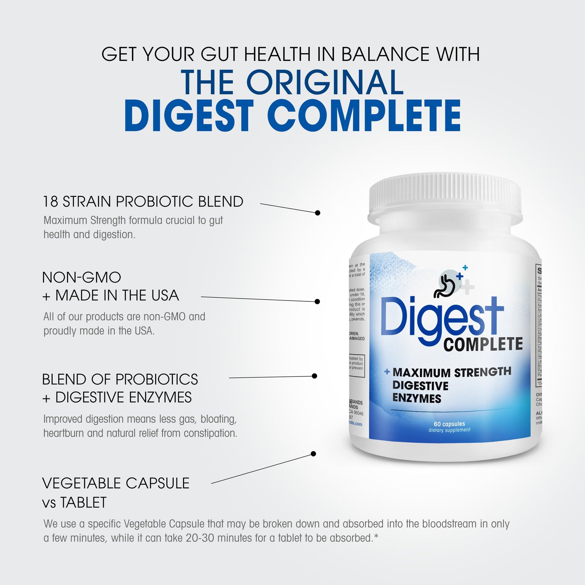 Digest Complete 2-in-1 Probiotic Digestive Enzymes, 60 Capsules - Maple Wellness Supplements