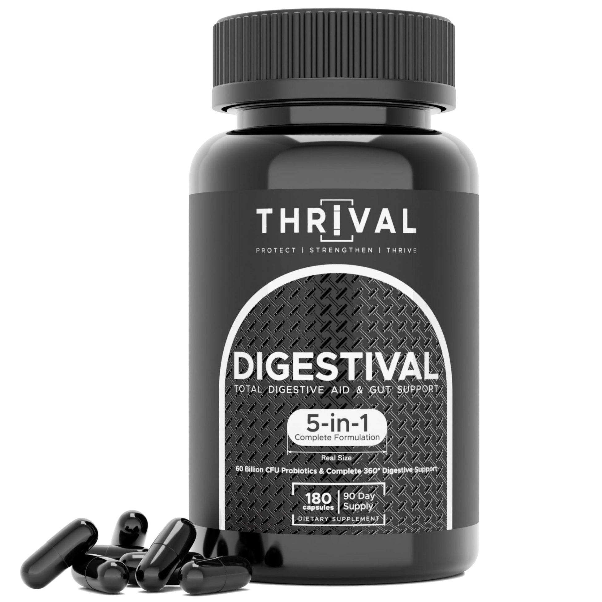 DIGESTIVAL 5-in-1 Gut Health Formula: Probiotics, Prebiotics, Enzymes, Gut Healing & Bloat Relief with 53 Ingredients, 60 Billion CFU, and Advanced Support for IBS, - Maple Wellness Supplements