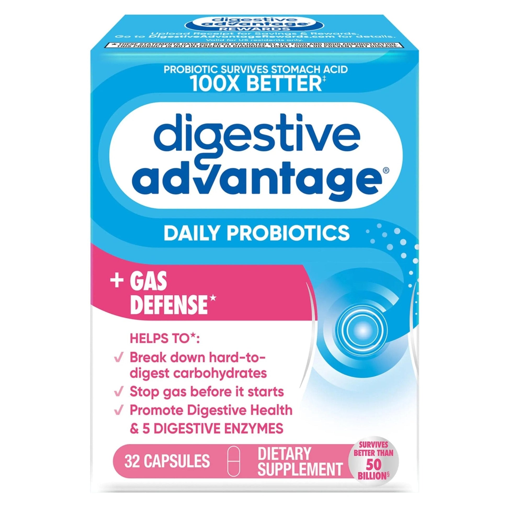 Digestive Enzyme and Probiotic Capsule- Digestive Advantage 32 Capsules, Survives 100x Better than regular 50 billion CFU, Breaks down food, helps prevent gas - Maple Wellness Supplements