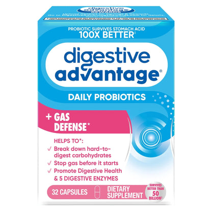 Digestive Enzyme and Probiotic Capsule- Digestive Advantage 32 Capsules, Survives 100x Better than regular 50 billion CFU, Breaks down food, helps prevent gas - Maple Wellness Supplements