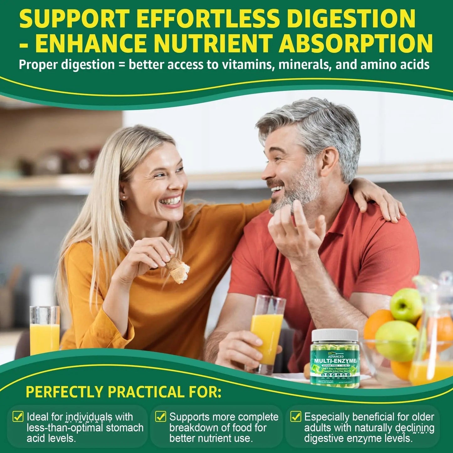 Digestive Enzymes Gummies for Women & Men, Multi-Enzymes with 90Billion CFU Probiotics and Prebiotics & Postbiotic, Vegetable & Fruit Fiber Blend, Super Enzymes for Digestive & Gut Health,Immune,60Cts - Maple Wellness Supplements