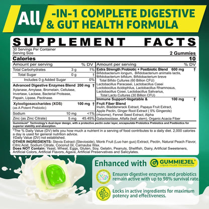 Digestive Enzymes Gummies for Women & Men, Multi-Enzymes with 90Billion CFU Probiotics and Prebiotics & Postbiotic, Vegetable & Fruit Fiber Blend, Super Enzymes for Digestive & Gut Health,Immune,60Cts - Maple Wellness Supplements