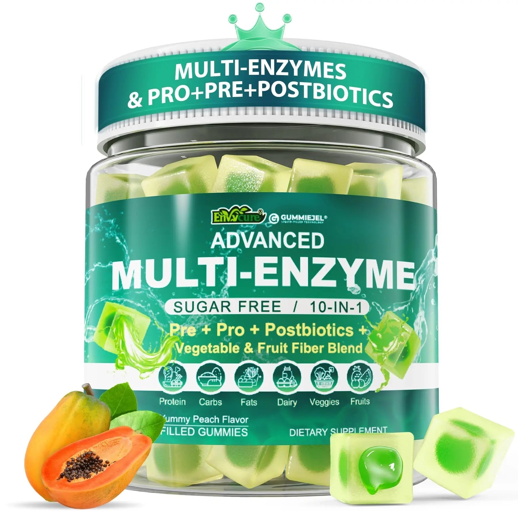 Digestive Enzymes Gummies for Women & Men, Multi-Enzymes with 90Billion CFU Probiotics and Prebiotics & Postbiotic, Vegetable & Fruit Fiber Blend, Super Enzymes for Digestive & Gut Health,Immune,60Cts - Maple Wellness Supplements