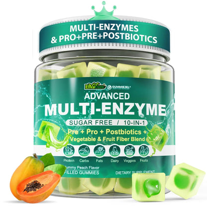 Digestive Enzymes Gummies for Women & Men, Multi-Enzymes with 90Billion CFU Probiotics and Prebiotics & Postbiotic, Vegetable & Fruit Fiber Blend, Super Enzymes for Digestive & Gut Health,Immune,60Cts - Maple Wellness Supplements