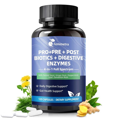 Digestive Enzymes Postbiotics Prebiotics Probiotics for Women Men, 200 Billion CFU 36 Probiotic Strains - Complete Gut, Digestive, Regularity, Gas, Bloating & Immune Support Supplement, Vegan, 60 Days - Maple Wellness Supplements