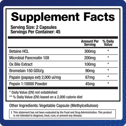 Digestive Enzymes Supplement (90 Capsules) Support Digestion - with Purified Bile, Pancreatin, Plant Enzymes, Ox Bile, Betaine HCL - Maple Wellness Supplements