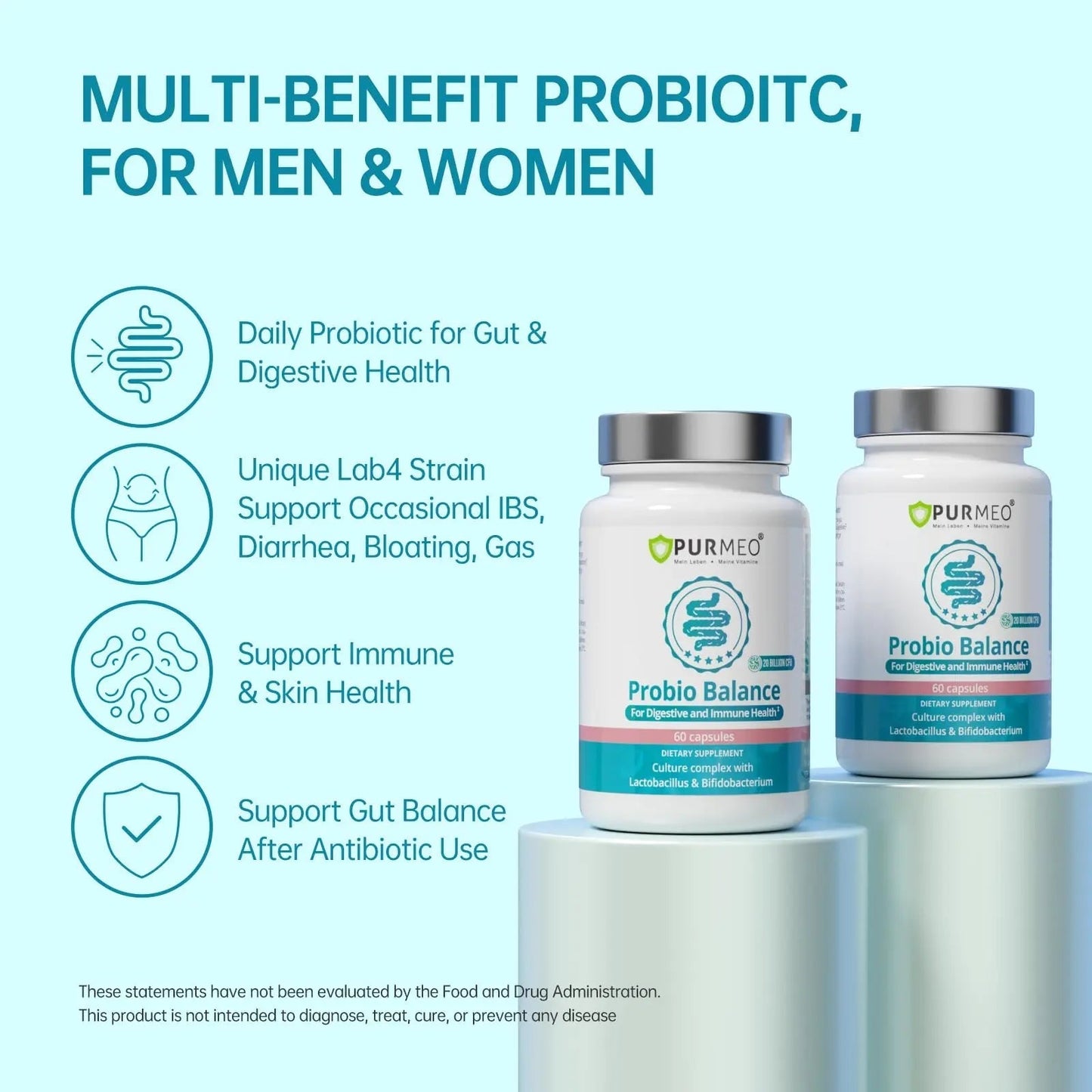 Digestive Probiotics 20X Lab4 Strains for Gut & Immune Health, Pro Formula for Men & Women, Probiotic Capsules Support Diarrhea, Bloating and Gas, Shelf Stable, Vegan, Gluten Free, 60 Days Supply - Maple Wellness Supplements