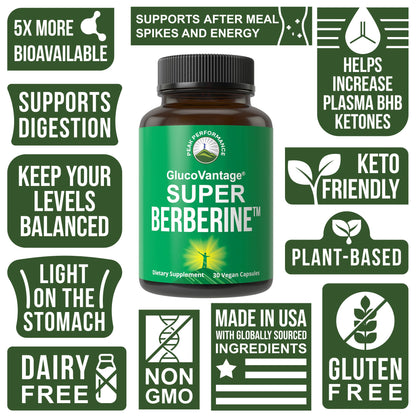 Dihydroberberine Super Berberine Supplement - GlucoVantage® 200mg Now 5X More Effective Than Regular Berberine HCL Powder Capsules. Metabolism Support Keto Friendly Plus Vegan Extract Pills - Maple Wellness Supplements