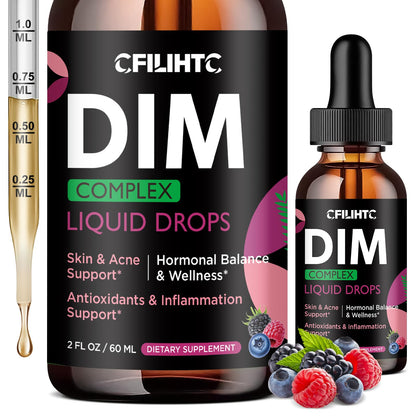 DIM Liquid Drops Supplement Women – Hormone Harmony for Women & Acne Supplements with Multivitamins, Inositol, Sulforaphane - Hormone Balance, Clear Skin & Mood Support, Mixed Berry Flavor 2 Fl Oz - Maple Wellness Supplements