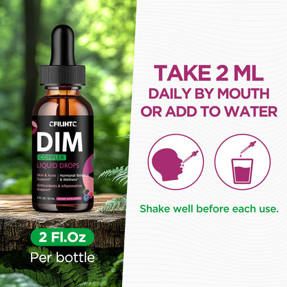 DIM Liquid Drops Supplement Women – Hormone Harmony for Women & Acne Supplements with Multivitamins, Inositol, Sulforaphane - Hormone Balance, Clear Skin & Mood Support, Mixed Berry Flavor 2 Fl Oz - Maple Wellness Supplements
