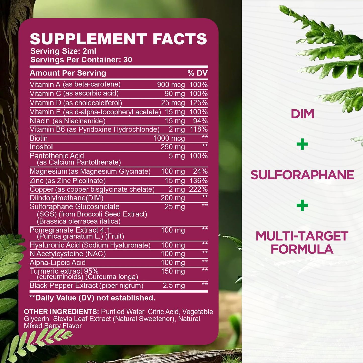 DIM Liquid Drops Supplement Women – Hormone Harmony for Women & Acne Supplements with Multivitamins, Inositol, Sulforaphane - Hormone Balance, Clear Skin & Mood Support, Mixed Berry Flavor 2 Fl Oz - Maple Wellness Supplements