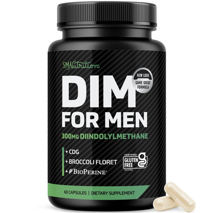 DIM Supplement for Men 300mg | Estrogen Blocker & Aromatase Inhibitor | Extra Strength Men’s Hormone Balance & Fitness Booster with Diindolylmethane Plus CDG - Maple Wellness Supplements