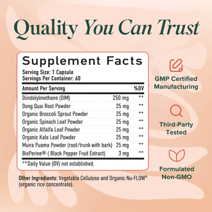 DIM Supplement for Women 250 mg | Estrogen & Hormone Balance | Menopause, Hot Flashes & Night Sweats Support | DIM Complex Estrogen Supplement for Women | with BioPerine | Gluten-Free | 60 Ct - Maple Wellness Supplements