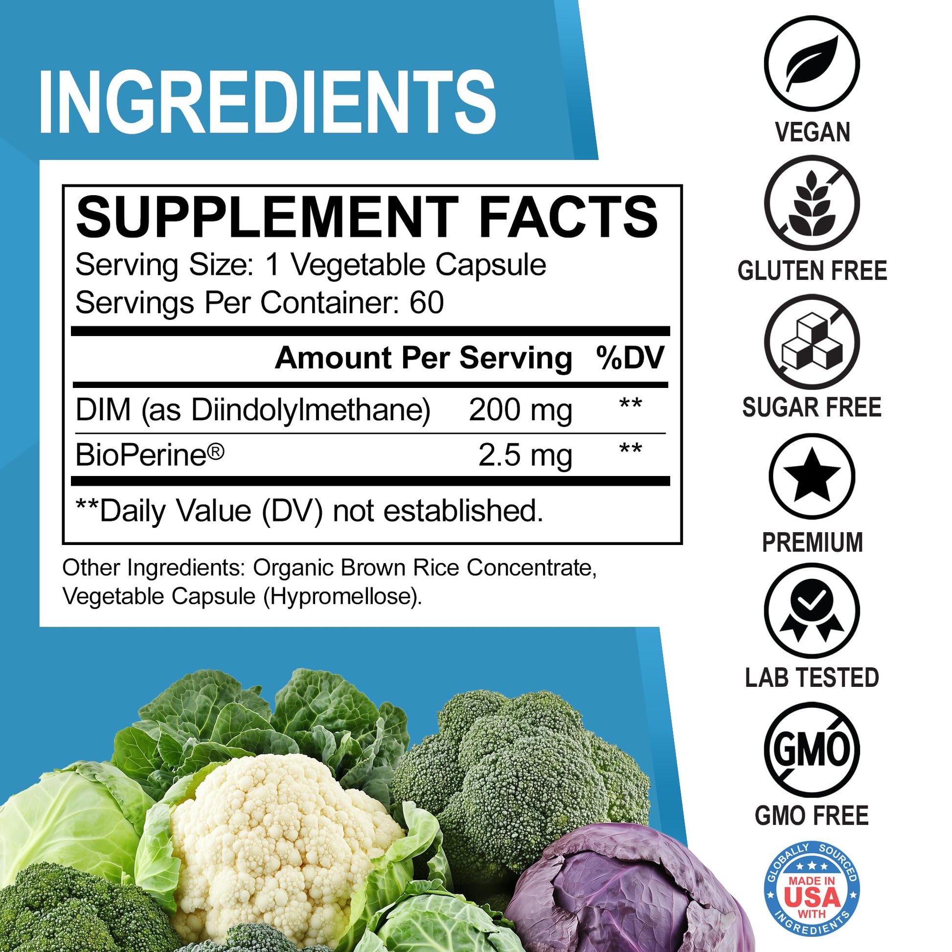 DIM Supplement for Women & Men 200mg - Androgen Estrogen Blocker for Men & Women, Hormonal Acne Pills, Hormone Balance, Menopause Support, Diindolylmethane DIM Supplement Plus BioPerine - 60 Capsules - Maple Wellness Supplements