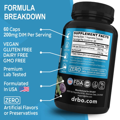 DIM Supplement for Women & Men 200mg - Androgen Estrogen Blocker for Men & Women, Hormonal Acne Pills, Hormone Balance, Menopause Support, Diindolylmethane DIM Supplement Plus BioPerine - 60 Capsules - Maple Wellness Supplements