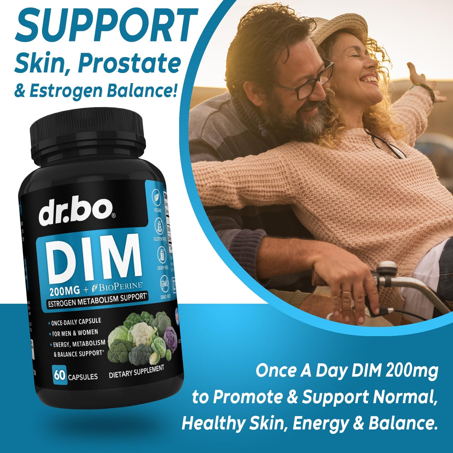 DIM Supplement for Women & Men 200mg - Androgen Estrogen Blocker for Men & Women, Hormonal Acne Pills, Hormone Balance, Menopause Support, Diindolylmethane DIM Supplement Plus BioPerine - 60 Capsules - Maple Wellness Supplements