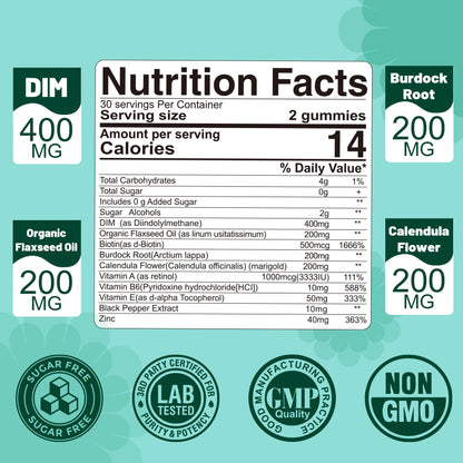 DIM Supplement Women 400mg, Estrogen Supplement for Women, Sugar Free DIM Gummies for Men & Women w/ Biotin, Flaxseed Oil, Burdock, Calendula, BioPerine for Hormone Balance, Menopause & Prostate 60Cts - Maple Wellness Supplements
