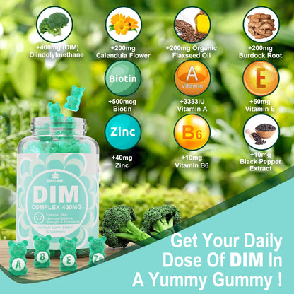 DIM Supplement Women 400mg, Estrogen Supplement for Women, Sugar Free DIM Gummies for Men & Women w/ Biotin, Flaxseed Oil, Burdock, Calendula, BioPerine for Hormone Balance, Menopause & Prostate 60Cts - Maple Wellness Supplements