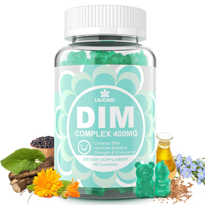 DIM Supplement Women 400mg, Estrogen Supplement for Women, Sugar Free DIM Gummies for Men & Women w/ Biotin, Flaxseed Oil, Burdock, Calendula, BioPerine for Hormone Balance, Menopause & Prostate 60Cts - Maple Wellness Supplements