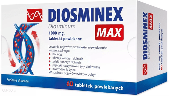 DIOSMINEX MAX 1000mg x 60 tablets - varicose , venous ulcers, cramps, cold legs - Maple Wellness Supplements