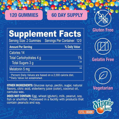 Dippin Dots - Melatonin Gummies for Kids & Adults (60 Days Supply) Strawberry Sunset Creme Flavor | 2.5mg Per Kids Melatonin Supplement for Faster, - Maple Wellness Supplements