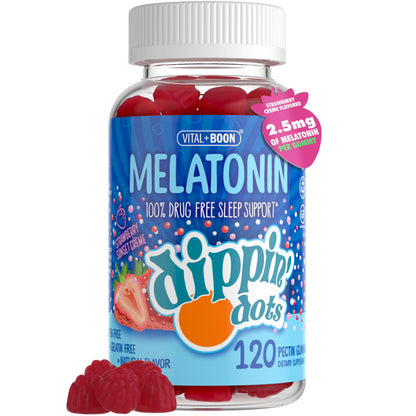 Dippin Dots - Melatonin Gummies for Kids & Adults (60 Days Supply) Strawberry Sunset Creme Flavor | 2.5mg Per Kids Melatonin Supplement for Faster, - Maple Wellness Supplements