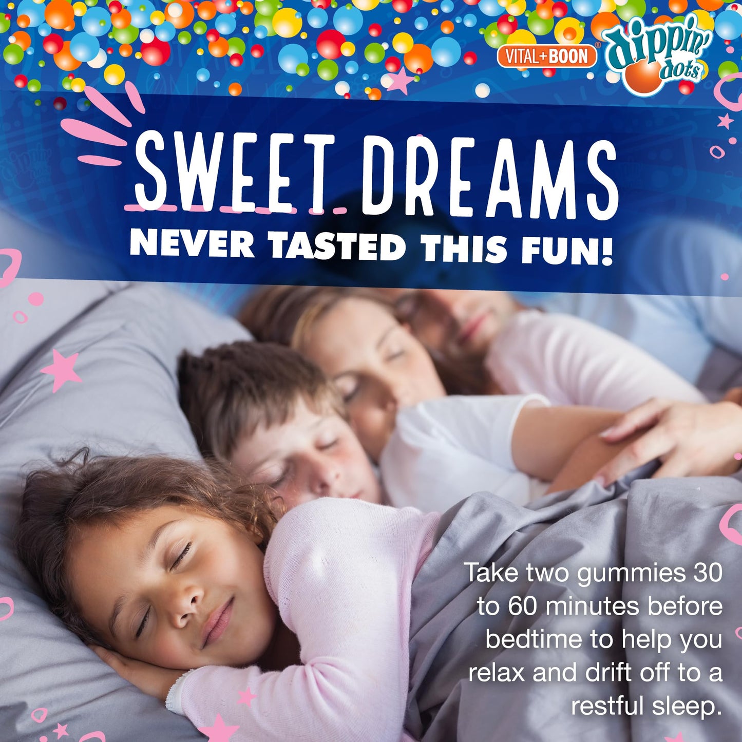 Dippin Dots - Melatonin Gummies for Kids & Adults (60 Days Supply) Strawberry Sunset Creme Flavor | 2.5mg Per Kids Melatonin Supplement for Faster, - Maple Wellness Supplements