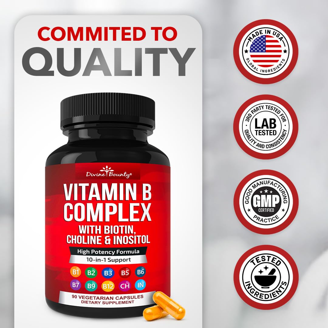 Divine Bounty Super B Complex Vitamins - All B Vitamins Including B12, B1, B2, B3, B5, B6, B7, B9, Folic Acid - Vitamin B Supplement - Maple Wellness Supplements
