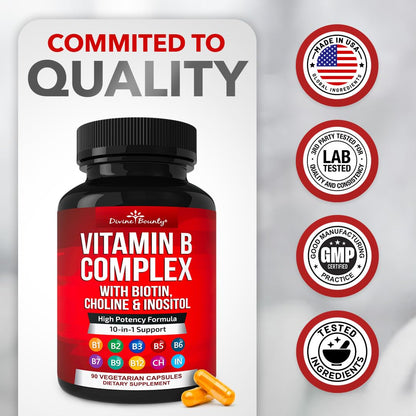Divine Bounty Super B Complex Vitamins - All B Vitamins Including B12, B1, B2, B3, B5, B6, B7, B9, Folic Acid - Vitamin B Supplement - Maple Wellness Supplements