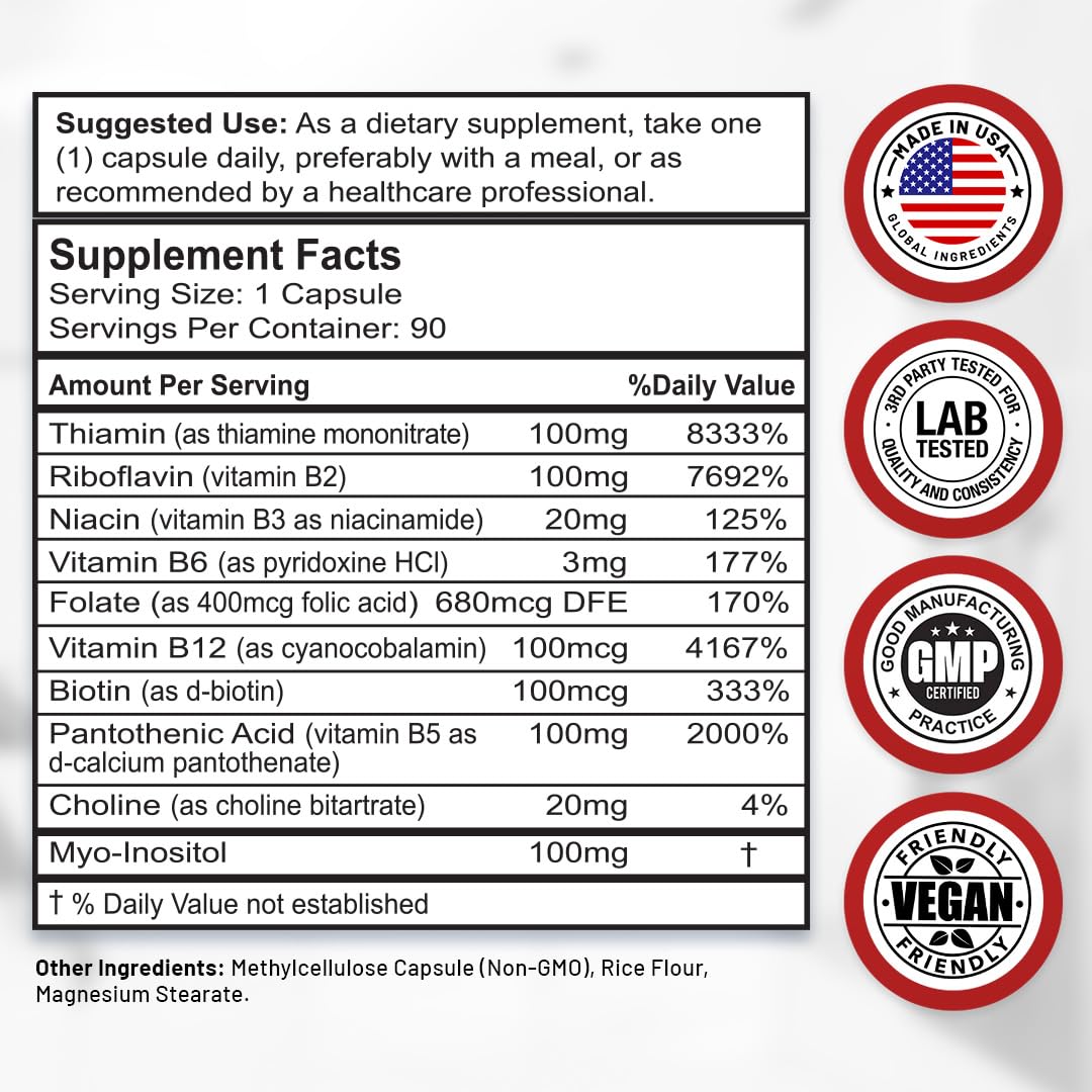 Divine Bounty Super B Complex Vitamins - All B Vitamins Including B12, B1, B2, B3, B5, B6, B7, B9, Folic Acid - Vitamin B Supplement - Maple Wellness Supplements