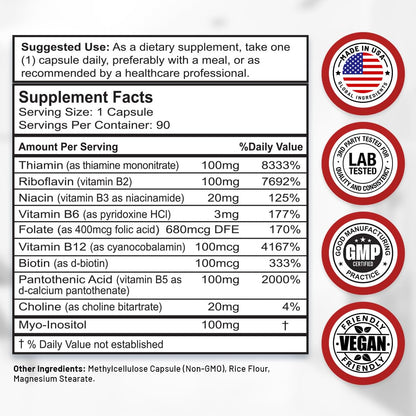Divine Bounty Super B Complex Vitamins - All B Vitamins Including B12, B1, B2, B3, B5, B6, B7, B9, Folic Acid - Vitamin B Supplement - Maple Wellness Supplements