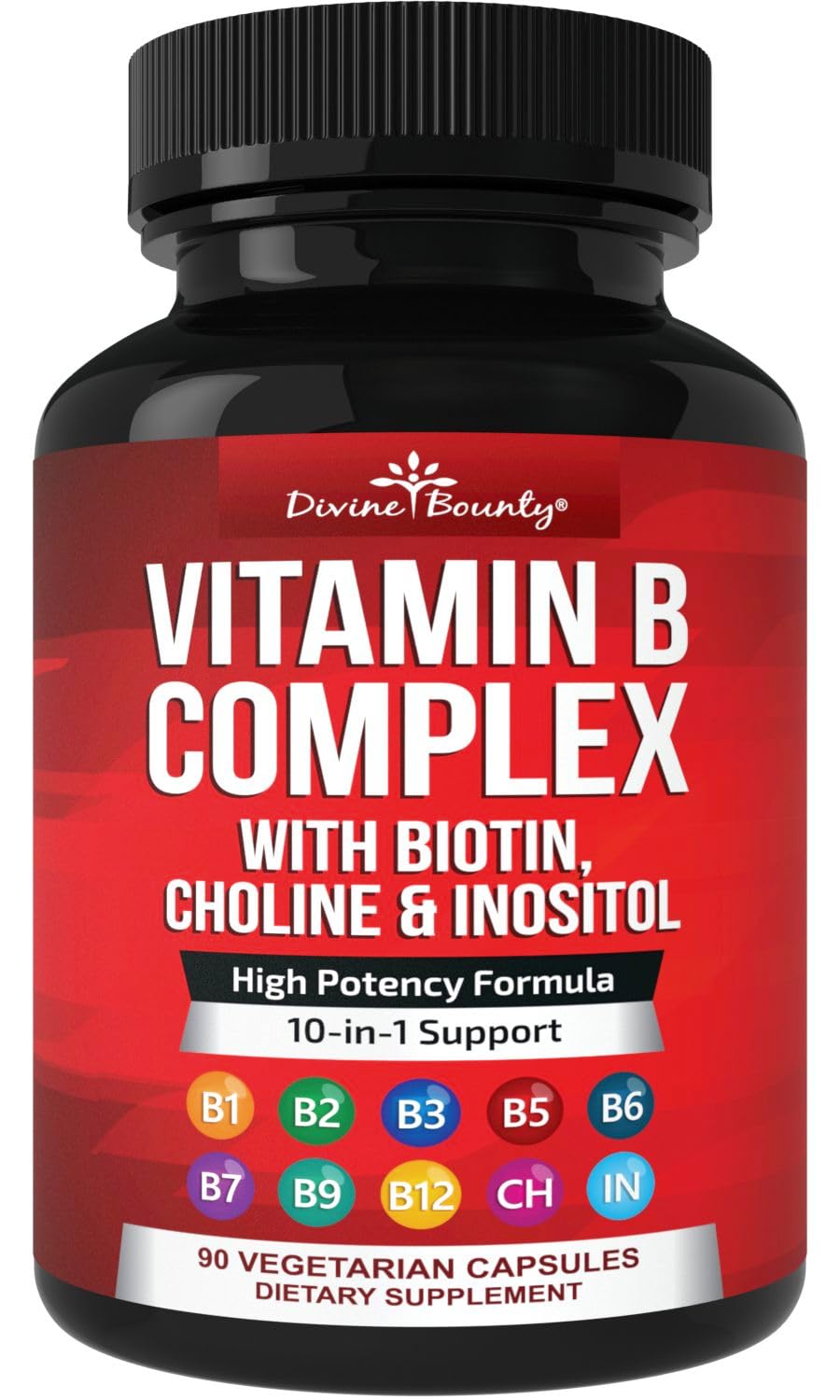 Divine Bounty Super B Complex Vitamins - All B Vitamins Including B12, B1, B2, B3, B5, B6, B7, B9, Folic Acid - Vitamin B Supplement - Maple Wellness Supplements