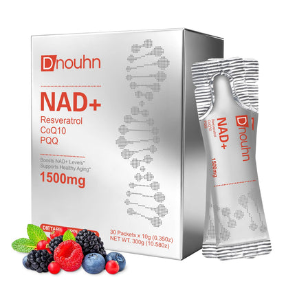 DNOUHN NAD Liquid Supplement 1500mg, Nicotinamide Riboside & Resveratrol with PQQ, NAD Supplement for Women & Men, Boosts Cellular Energy, Anti-Aging, Immune, Focus, 30 Packets - Maple Wellness Supplements