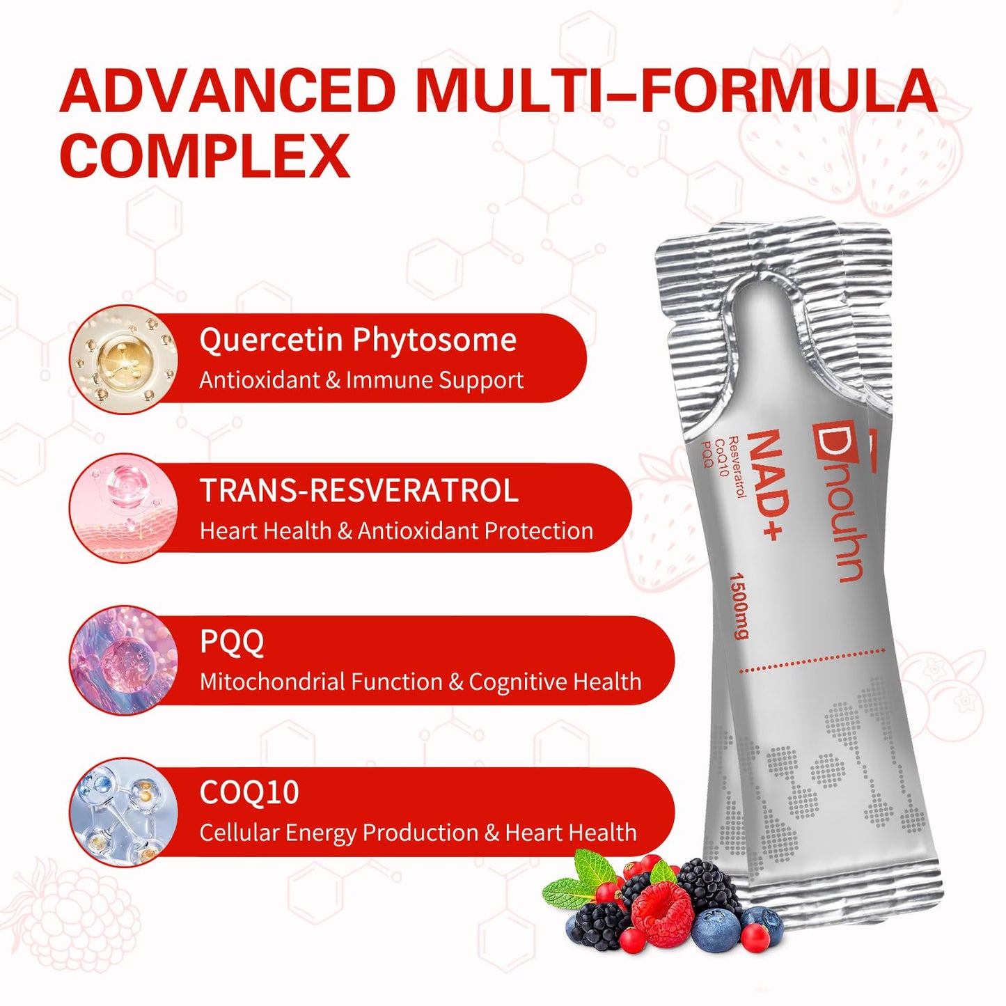 DNOUHN NAD Liquid Supplement 1500mg, Nicotinamide Riboside & Resveratrol with PQQ, NAD Supplement for Women & Men, Boosts Cellular Energy, Anti-Aging, Immune, Focus, 30 Packets - Maple Wellness Supplements