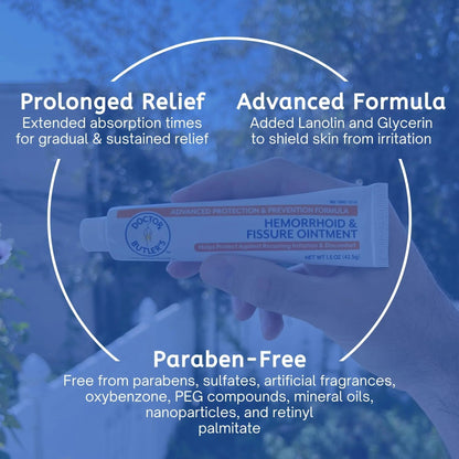 Doctor Butler's Advanced Hemorrhoid & Fissure Ointment – Lidocaine Hemorrhoid Treatment and Fissure Treatment Extra Strength Formula, Heals and Provides Fast Pain and Itch Relief* (1.5 oz.) - Maple Wellness Supplements