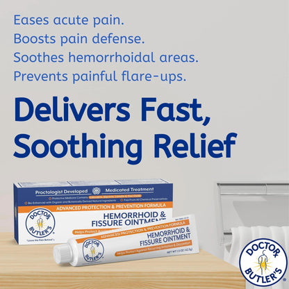Doctor Butler's Advanced Hemorrhoid & Fissure Ointment – Lidocaine Hemorrhoid Treatment and Fissure Treatment Extra Strength Formula, Heals and Provides Fast Pain and Itch Relief* (1.5 oz.) - Maple Wellness Supplements