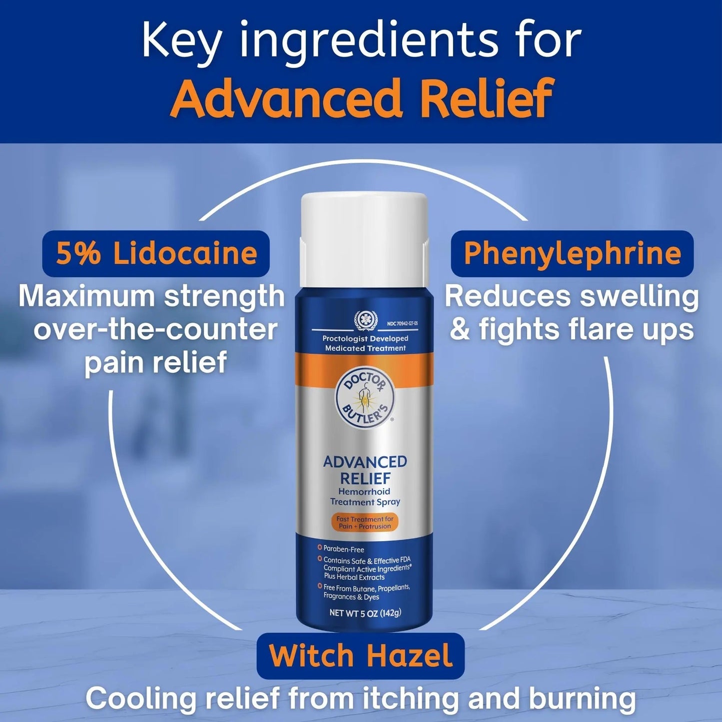 Doctor Butler's Advanced Relief Hemorrhoid Spray – Advanced Relief Hemorrhoid Treatment Spray with Witch Hazel to Help with Sensitive Skin, Itch Relief, and Swelling Relief* (5oz) - Maple Wellness Supplements