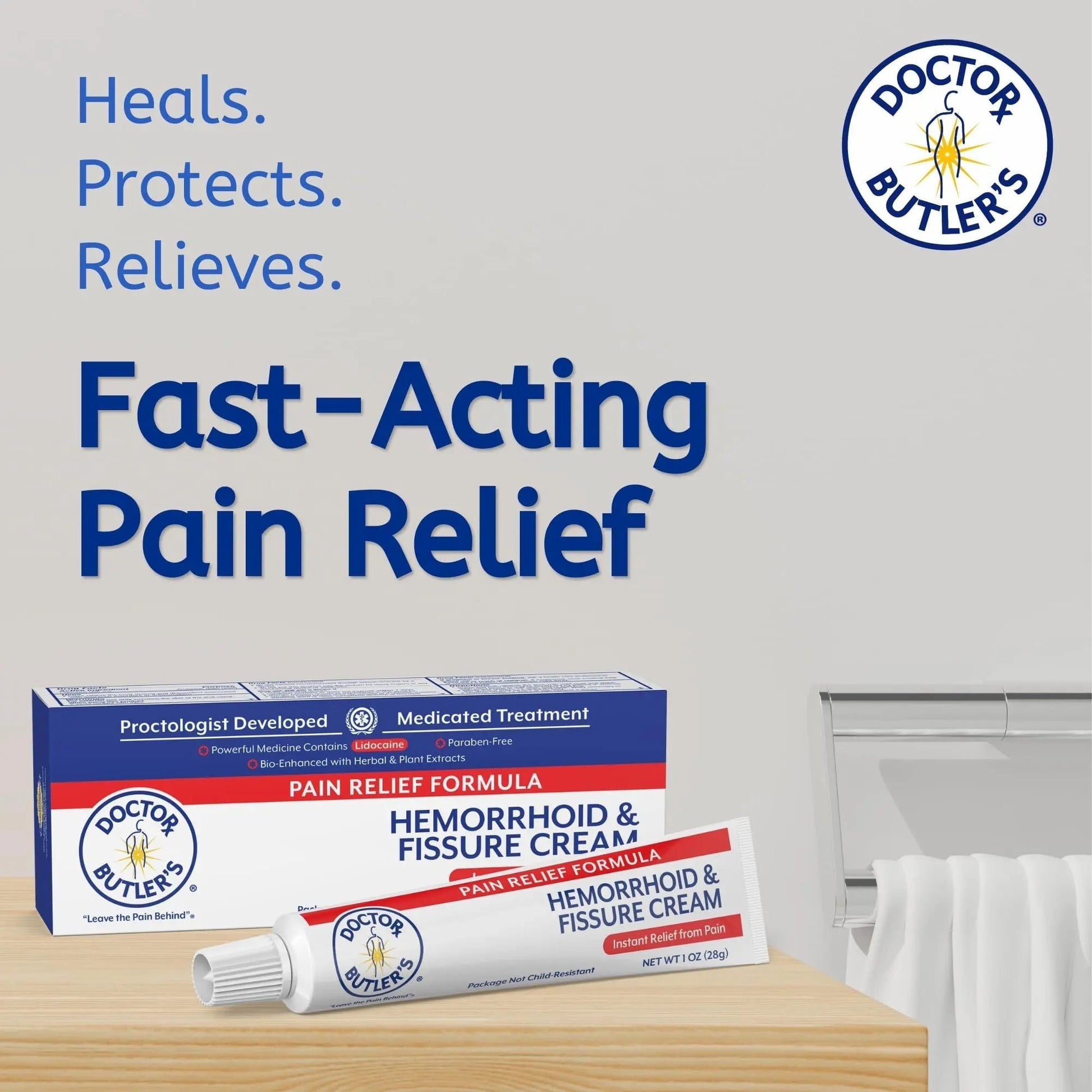 Doctor Butler's Hemorrhoid & Fissure Cream – Instant Pain Relief Hemorrhoid Treatment with Lidocaine, Fast Acting Hemorrhoid Cream for Relief from External Itching and Burning (1 oz.) - Maple Wellness Supplements