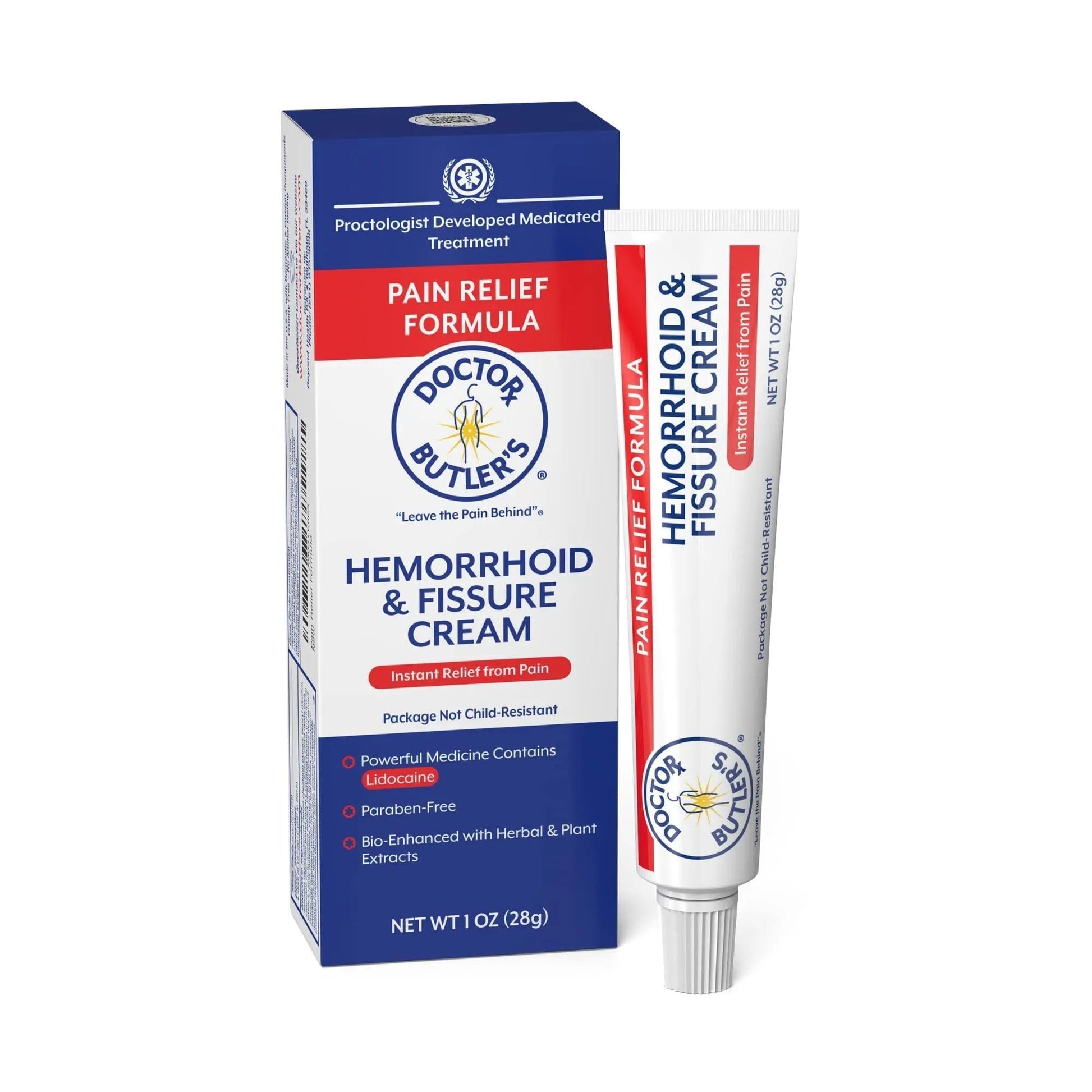Doctor Butler's Hemorrhoid & Fissure Cream – Instant Pain Relief Hemorrhoid Treatment with Lidocaine, Fast Acting Hemorrhoid Cream for Relief from External Itching and Burning (1 oz.) - Maple Wellness Supplements