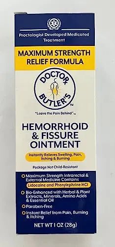 Doctor Butler’s Hemorrhoid & Fissure Ointment – Hemorrhoid Treatment and Hemorrhoid Cream with Lidocaine and Phenylephrine HCI for Fast Acting Relief of Pain, Swelling, Discomfort, and Itching (1 oz.) - Maple Wellness Supplements