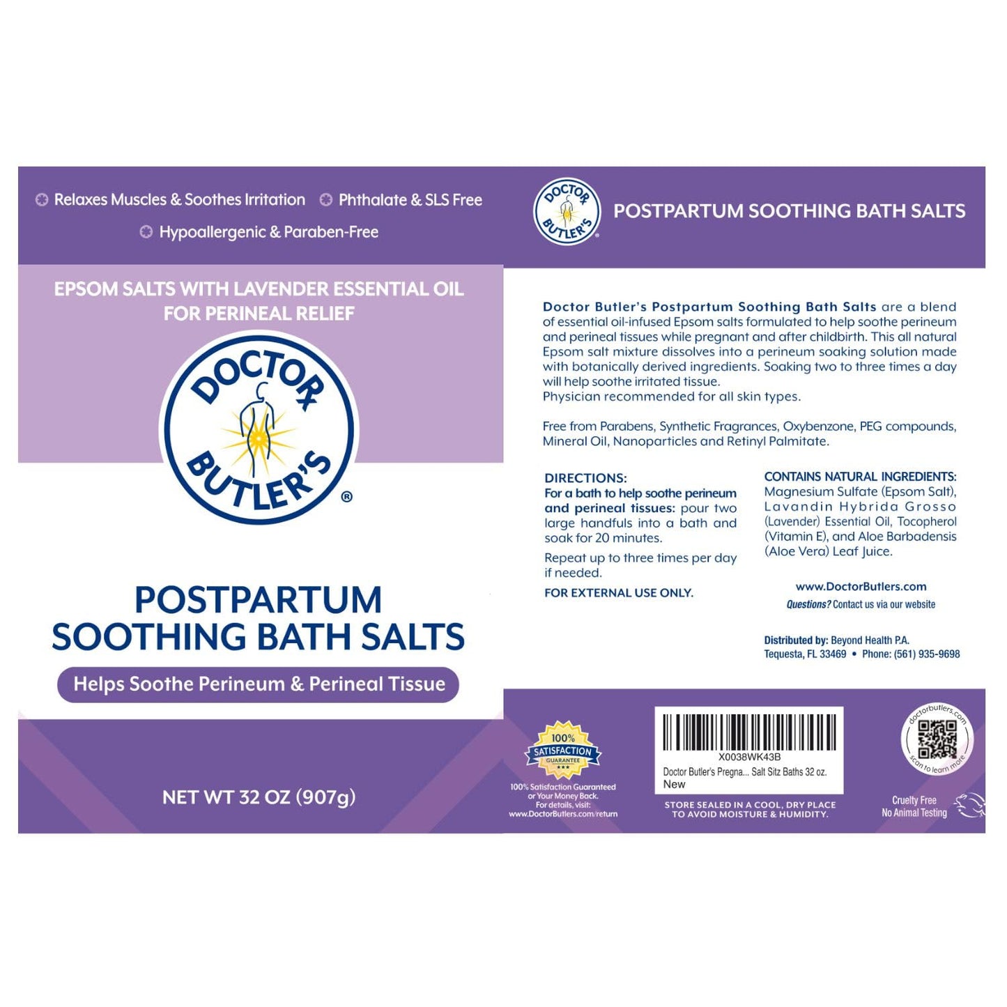 Doctor Butler’s Postpartum Soothing Bath Salts – Epsom Bath Salts for Women for Postpartum Recovery, Hemorrhoids, Discomfort, and Helps Soothe Perineum and Perineal Tissues After Birth (32 oz.) - Maple Wellness Supplements