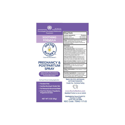 Doctor Butler's Pregnancy & Postpartum Spray - Perineal Spray and Hemorrhoid Treatment with Aloe and Chamomile, Pregnancy Support and Postpartum Essentials, Paraben Free (3oz) - Maple Wellness Supplements