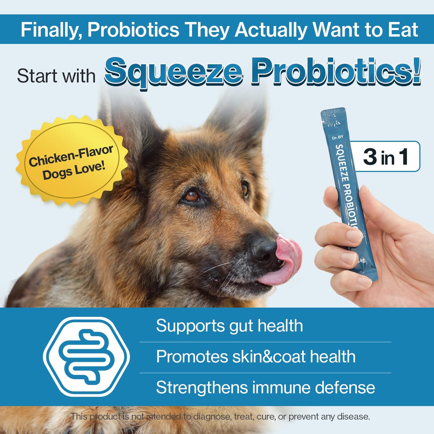 Doctor By Squeeze Probiotics for Dogs Gut Health Immunity Skin&Allergy Care Diarrhea Relief Digestive Stomach Support with L. crispatus KT-11 Lickable Paste Formula Individually Packaged, Chicken - Maple Wellness Supplements
