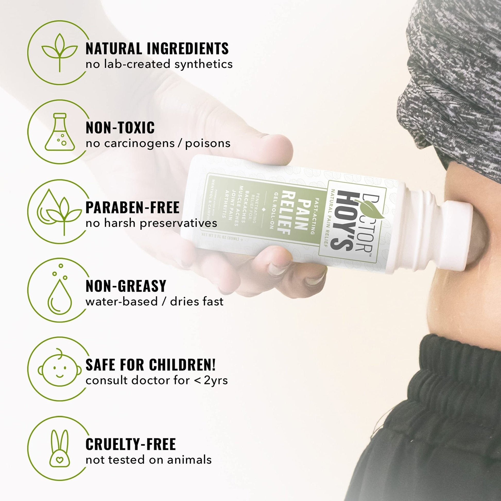 DOCTOR HOY'S Natural Pain Relief Gel, Water Based with Arnica, Anti-Inflammatory, Clean, Safe and Effective Natural Pain Relief, 3 oz. Roll-On, 3pk - Maple Wellness Supplements