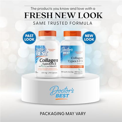 Doctor's Best Collagen Types 1 & 3 with Vitamin C, Non-GMO, Gluten Free, Soy Free, Supports Hair, Skin, Nails, Tendons & Bones, 500 mg, 240 Caps (DRB-00263) - Maple Wellness Supplements