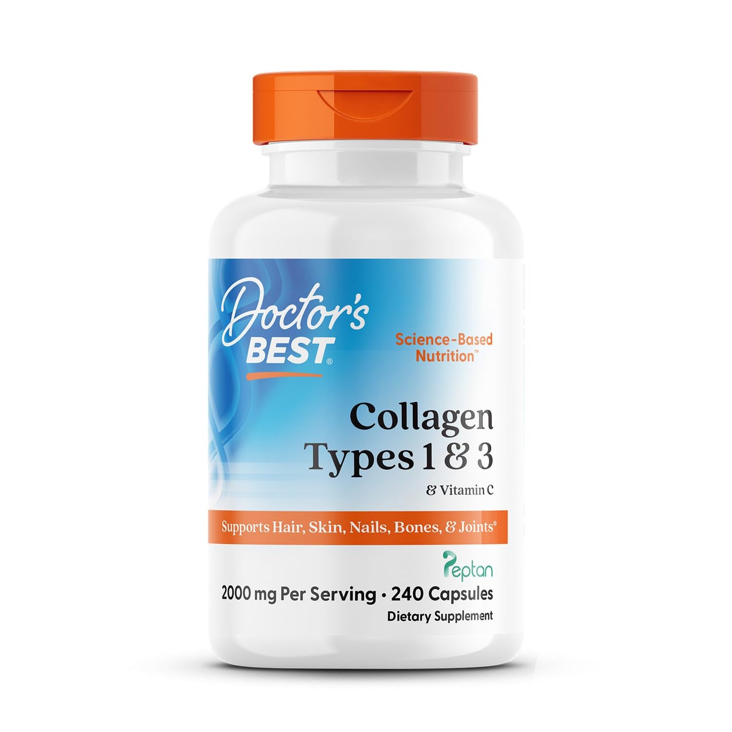 Doctor's Best Collagen Types 1 & 3 with Vitamin C, Non-GMO, Gluten Free, Soy Free, Supports Hair, Skin, Nails, Tendons & Bones, 500 mg, 240 Caps (DRB-00263) - Maple Wellness Supplements