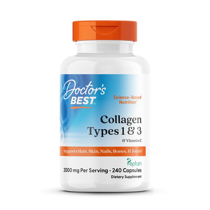 Doctor's Best Collagen Types 1 & 3 with Vitamin C, Non-GMO, Gluten Free, Soy Free, Supports Hair, Skin, Nails, Tendons & Bones, 500 mg, 240 Caps (DRB-00263) - Maple Wellness Supplements