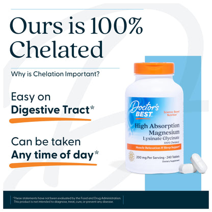 Doctor's Best High Absorption Magnesium Glycinate Lysinate Supplement for Sleep Support - Chelated Magnesium Tablets for Women & Men, 200mg per Serving - Maple Wellness Supplements