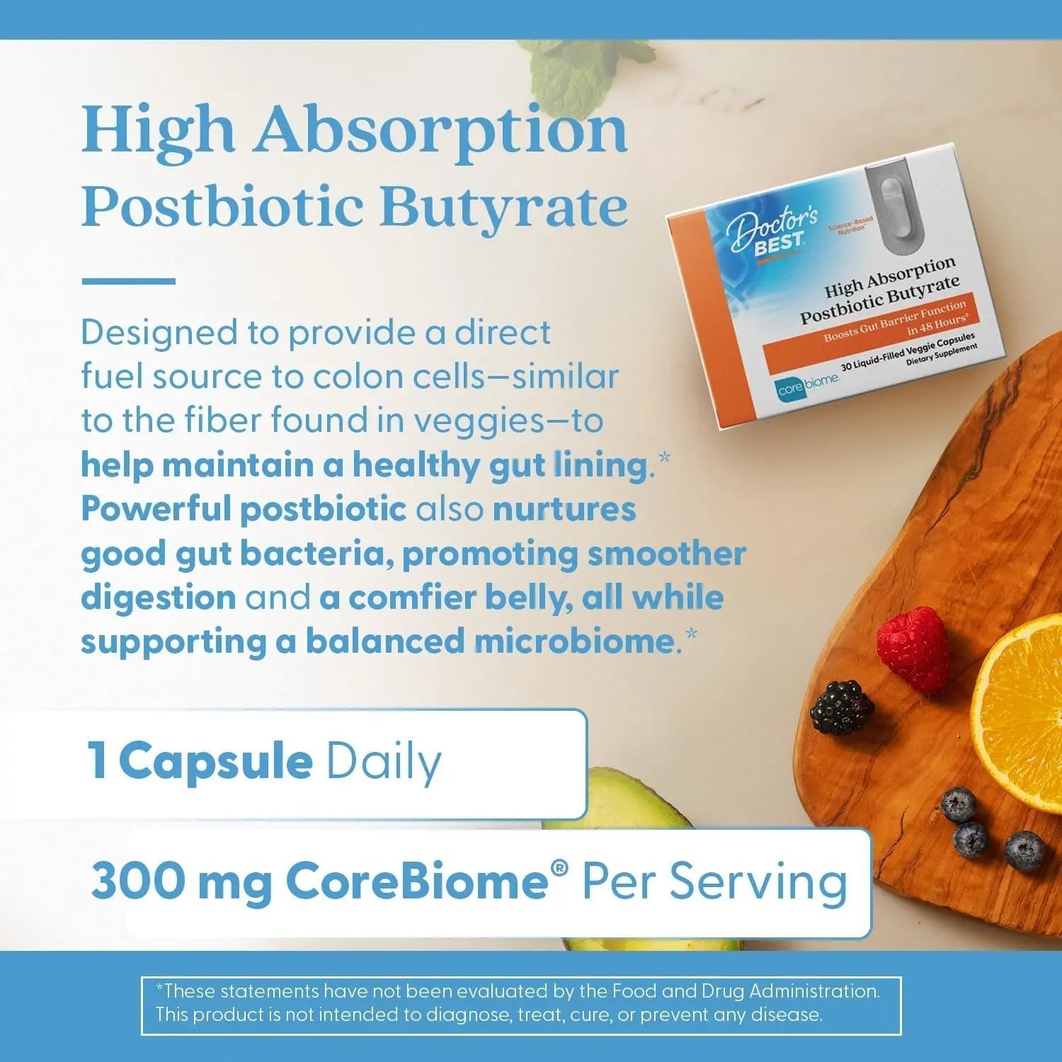 Doctor's BEST High Absorption Postbiotic Butyrate Featuring Corebiome, Gut & Immune Health, Non-GMO, Gluten Free, Soy Free, Vegan, 30 Liquid Veggie Caps - Maple Wellness Supplements
