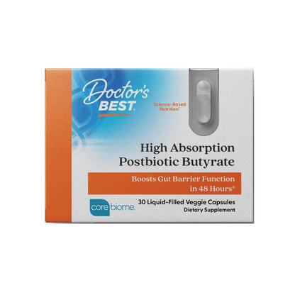 Doctor's BEST High Absorption Postbiotic Butyrate Featuring Corebiome, Gut & Immune Health, Non-GMO, Gluten Free, Soy Free, Vegan, 30 Liquid Veggie Caps - Maple Wellness Supplements